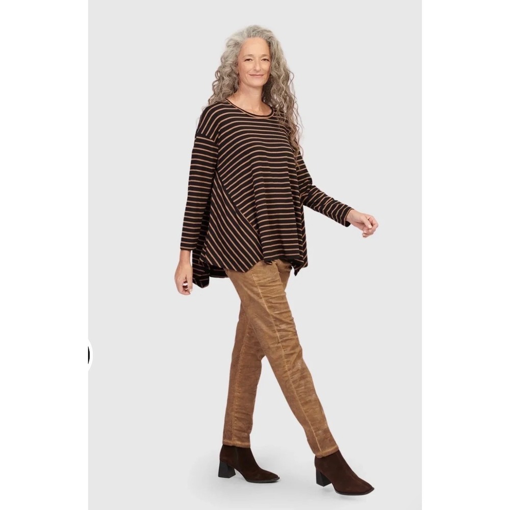 Alembika Lagenlook Colorblock Tunic Sz L US 16/18 Brown Striped Oversized